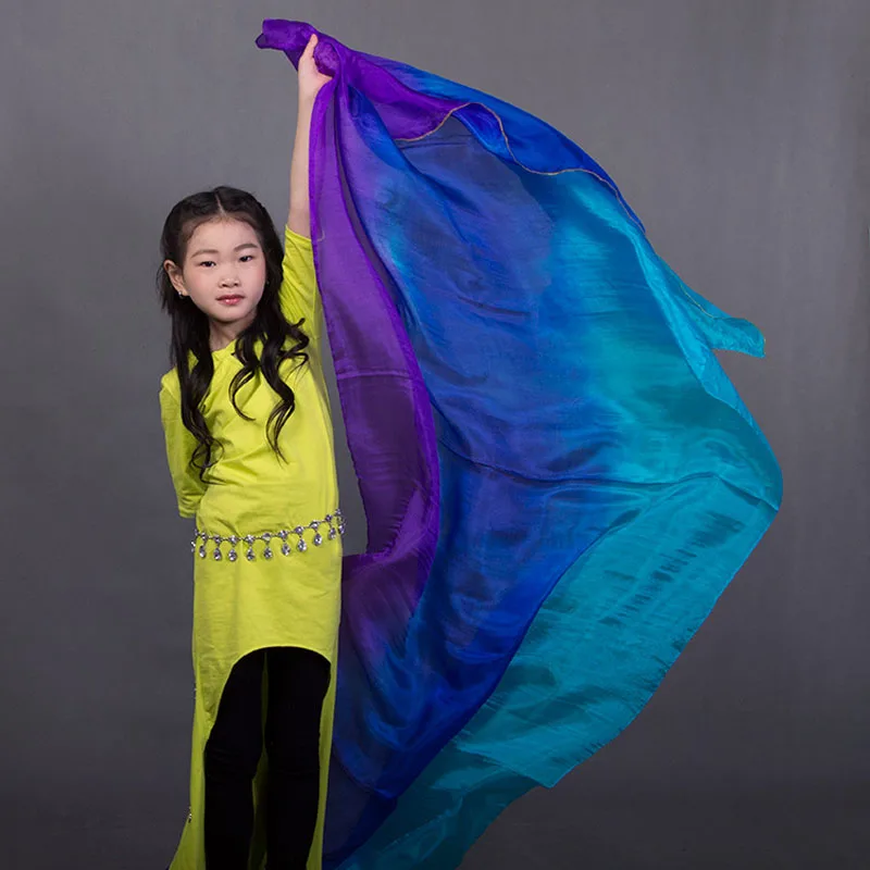 Kids Customized Silk Veils Gradient 100% real silk Veil for Child/Girls Belly Dance Hand-Scarf Shawls Stage Performance Props