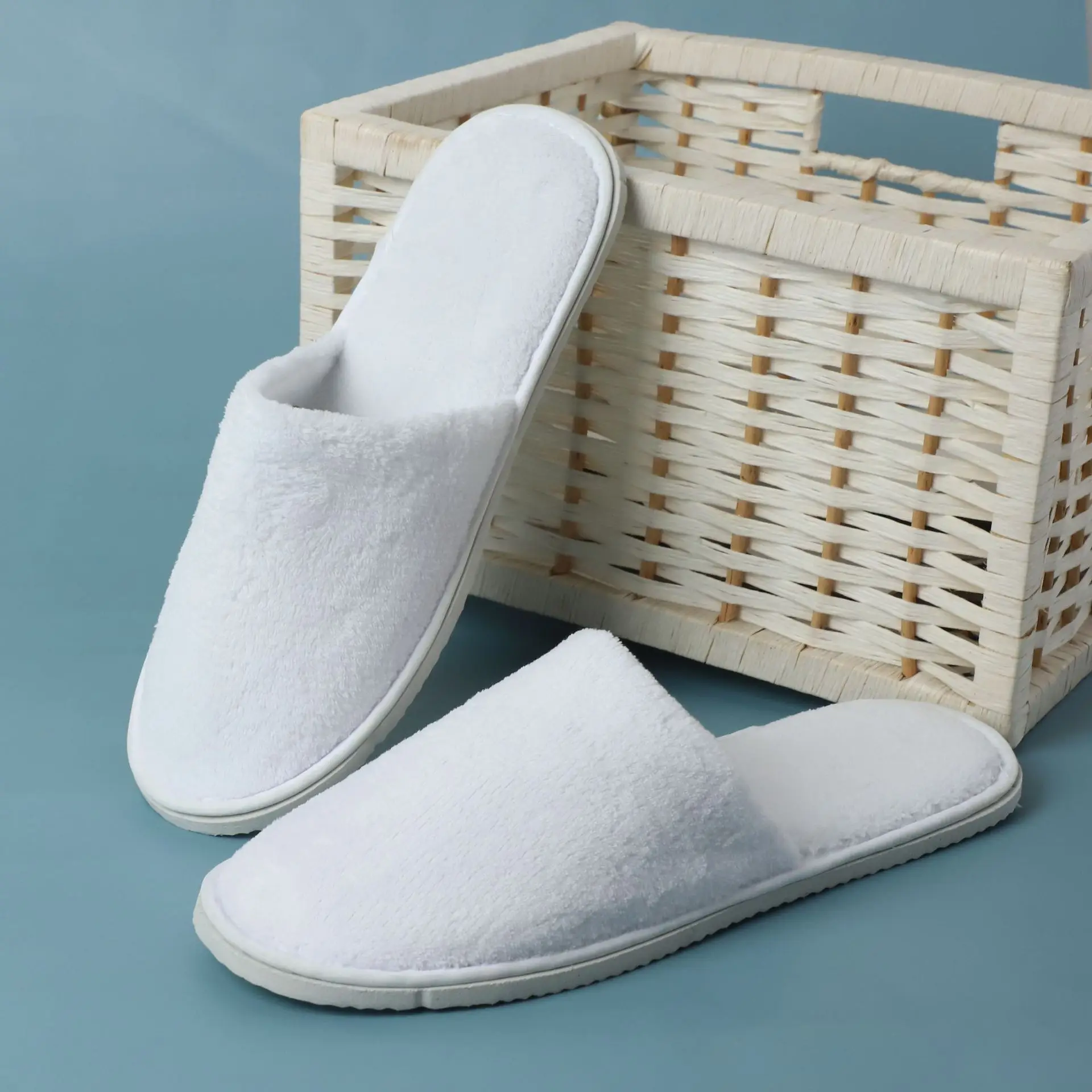 

White Cotton Slippers Men Women Hotel Disposable Slides Home Travel Sandals Hospitality Footwear One Size on Sale