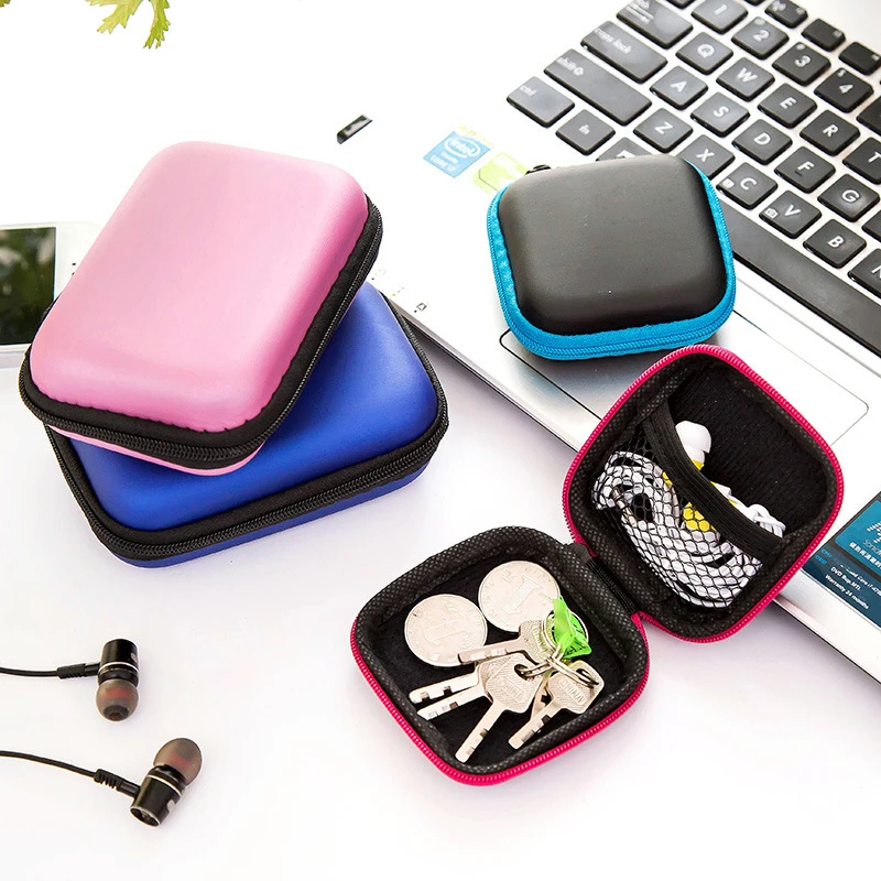 Mini Zipper Headphone Storage Box Square Shape Portable Earphone Earbuds Data Cable Charger Protective Storage Bag Dropshipping