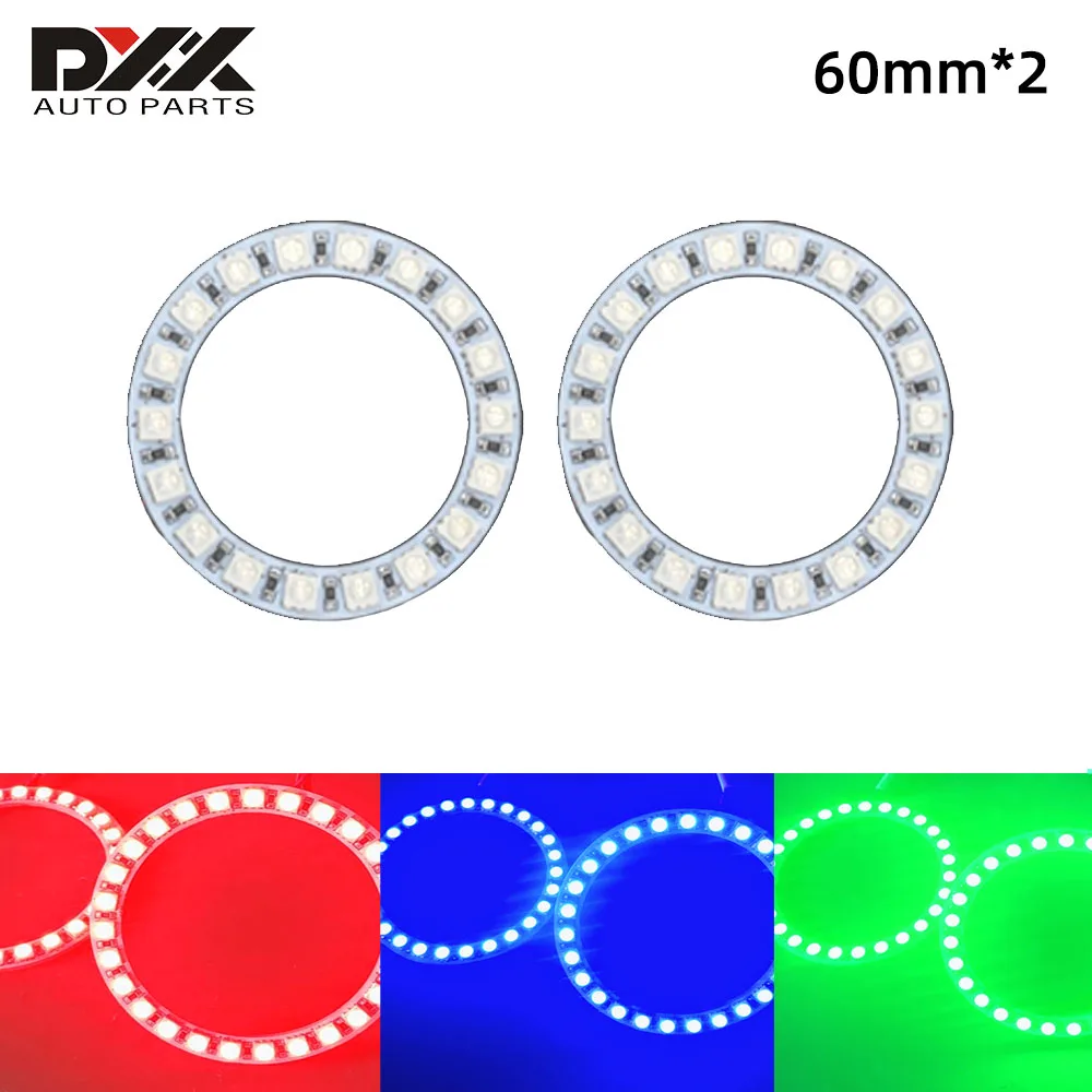 2pcs 60mm 70 80 LED Angel Eye Halo Kit RGB Colorful Multicolor Infrared Remote Control Suitable for Automobile Motorcycle