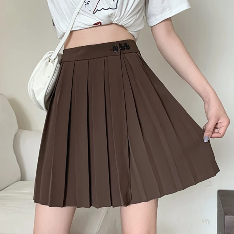 

Summer Harajuku Women Mini Skirt Sweet Korean Casual Button A-Line Skirt Ladies High Waist Kawaii Pleated Short Skirt Female