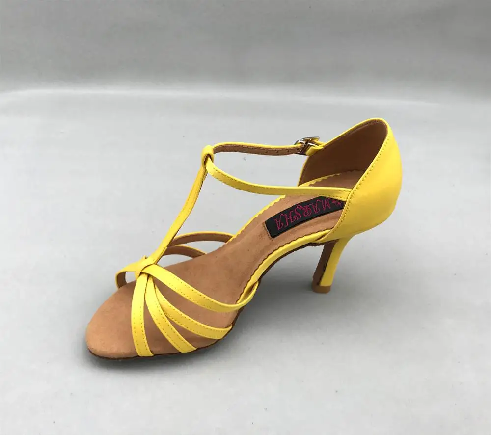 Hot Sale fashion ballroom latin dance shoes salsa tango shoes cheap dance shoes yellow colour 6256Y shipping free low high heel