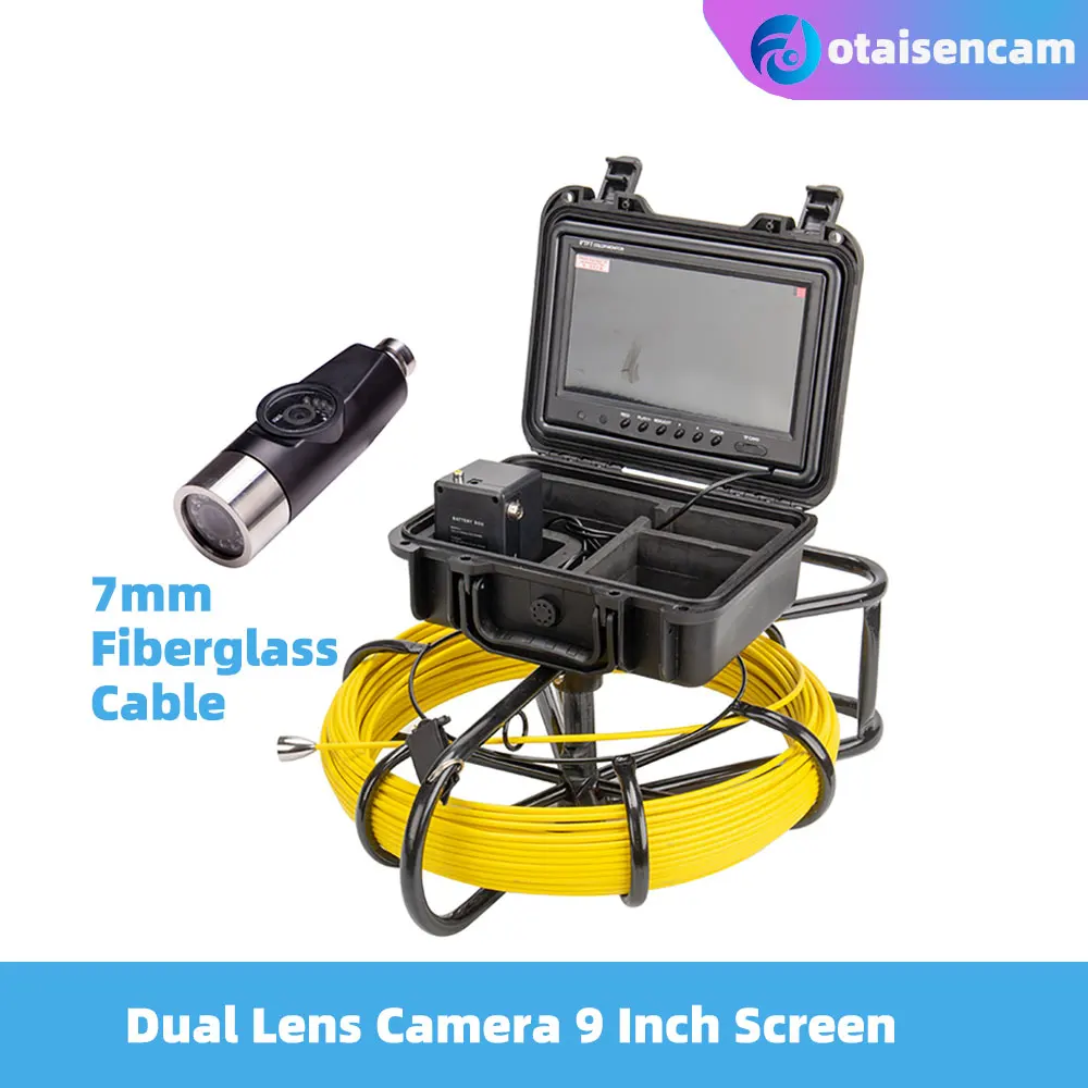 Dual Lens Borescope Camera System WP9600E Drain Sewer Pipe Pipeline 9inch Lcd Detection Video Endoscope 7mm Fiberglass Cable