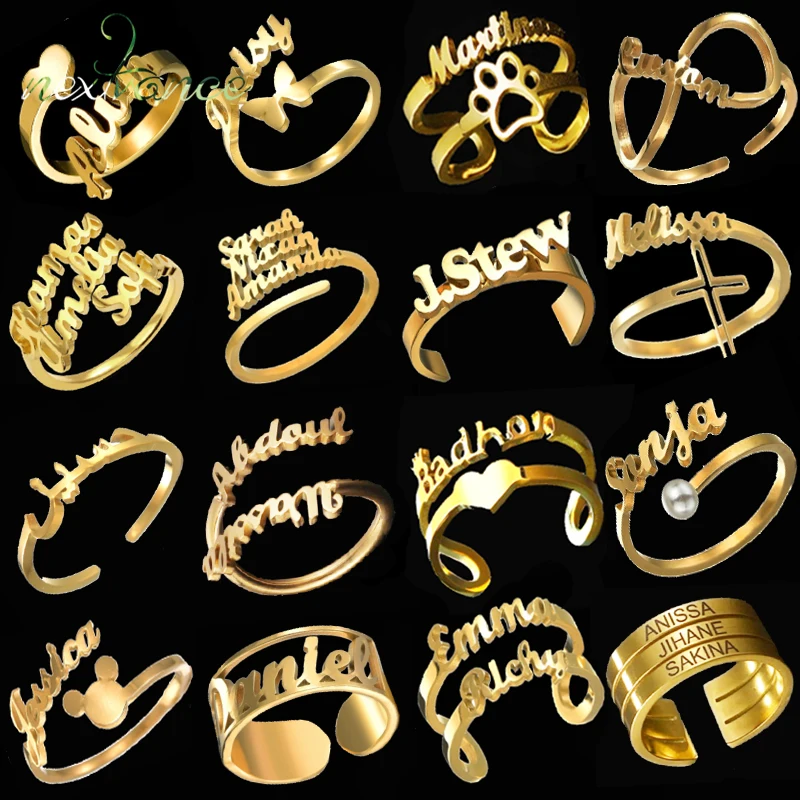 Nextvance Custom Personalized Stainless Steel Name Rings for Women Customized Adjustable Heart Wedding Ring Couples Jewelry