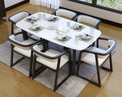 

Marble dining table, square solid wood combination home dining table, rock board dining table