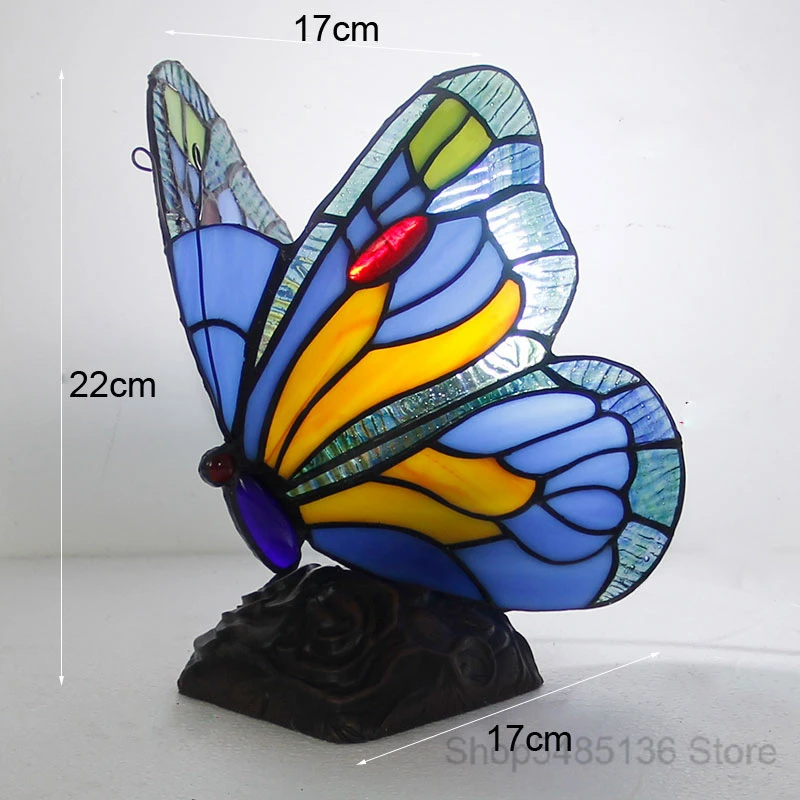 Mediterranean Butterfly Tiffany Table Lamps Retro Stained Glass Desk Lamp for Bedroom Bedside Vintage Living Room Light Fixtures