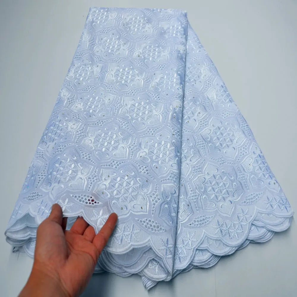 Swiss Cotton Lace In Switzerland With Hand Cut Rhinestones For Women Dress High Quality Nigerian Lace Fabrics  CLP-600