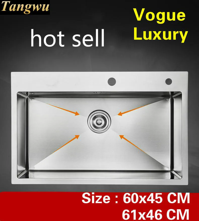 

Free shipping Apartment kitchen manual sink single trough do the dishes luxury 304 stainless steel hot sell 600x450/610x460 MM