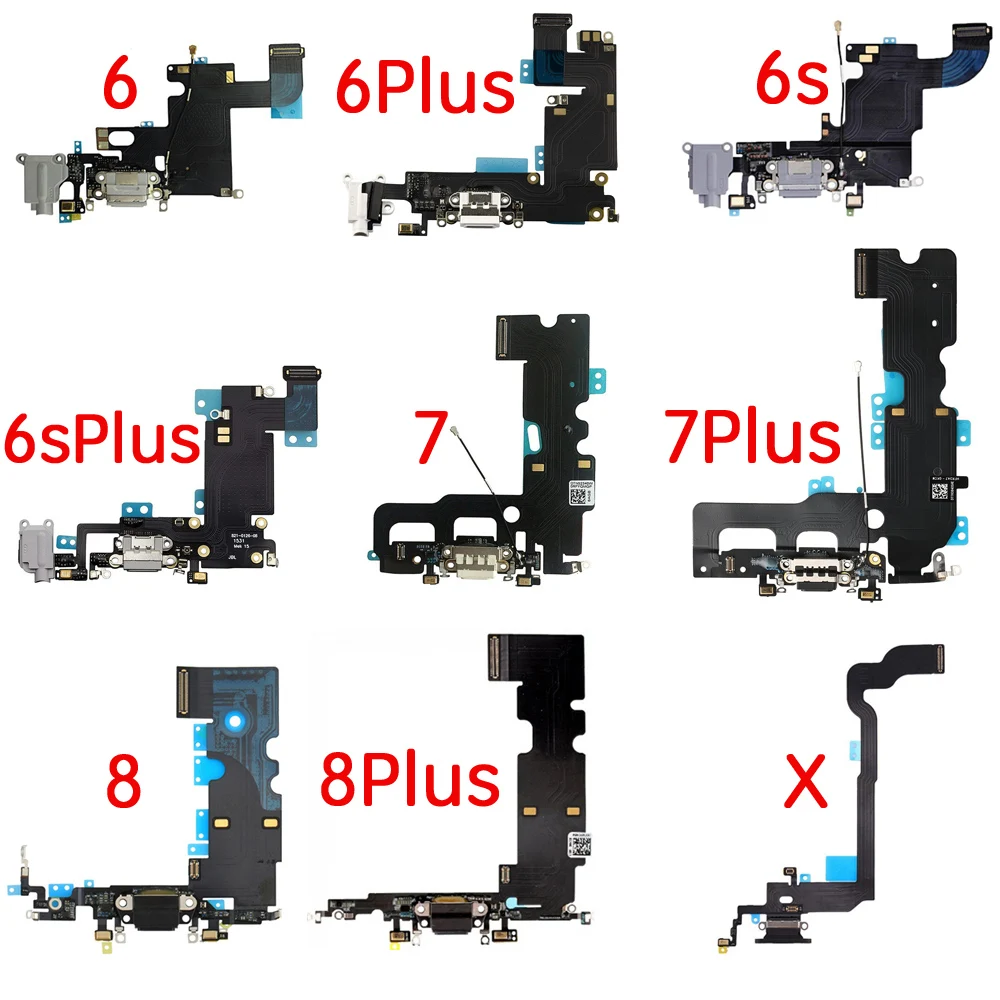 Charging Port Flex For iPhone X 6 6P 6s Plus7 7Plus 8 Plus USB Charger Dock Flex Cable With Microphone Replacement