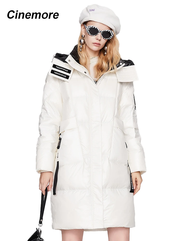 Cinemore 2022 New women's winter down jackets 90% White Duck Thicken Zipper fashion parka Loose Hooded Warm Long Coat women 8065