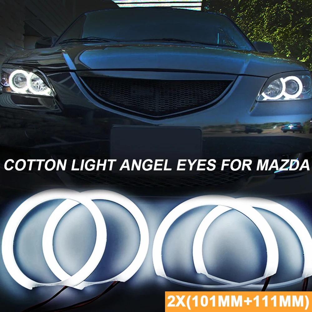 White LED Cotton Angel Eyes For Mazda 3 2002~2007 Car Halo Ring DRL Running Headlights Kits