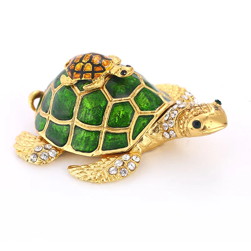 Handmade Enamel Colored Drawing Big And Little Turtle Jewel Case Jewelry Storage Box Metal Handicraft Home Furnishing Articles