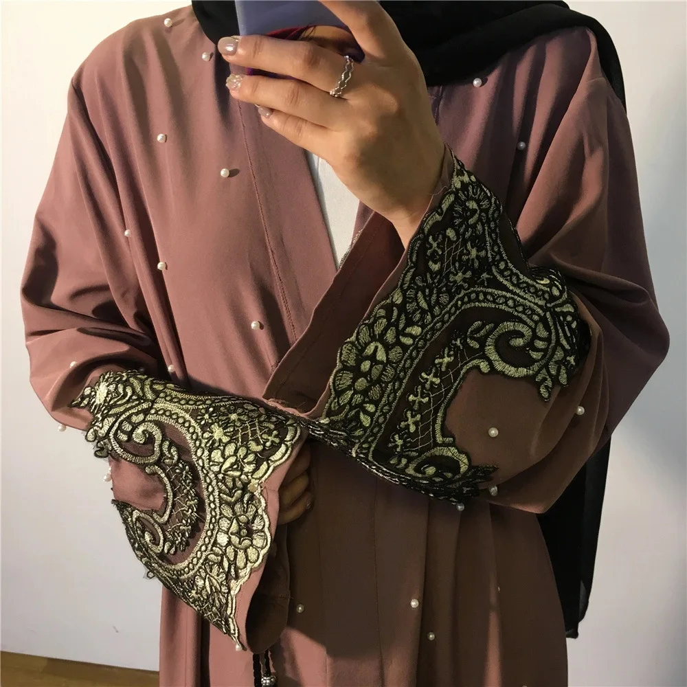 Moslim Vrouwen Appliqueert Abaya Open Kimono Arab Gewaad Kraal Turkse Dubai Midden-Oosten Ramadan Islamitische Kleding Vest Maxi Gewaad