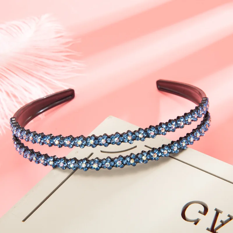 New fashion rhinestone shiny hair band double row fashion toothed non-slip wild Women girls hair Accessories Headdress