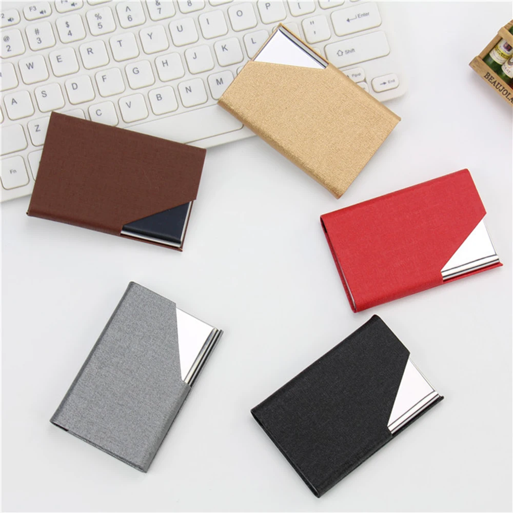 

PU Leather Wallet Business ID Credit Card Holder For Women Men Metal Stainless Steel Card Holder Business Card Storage Case