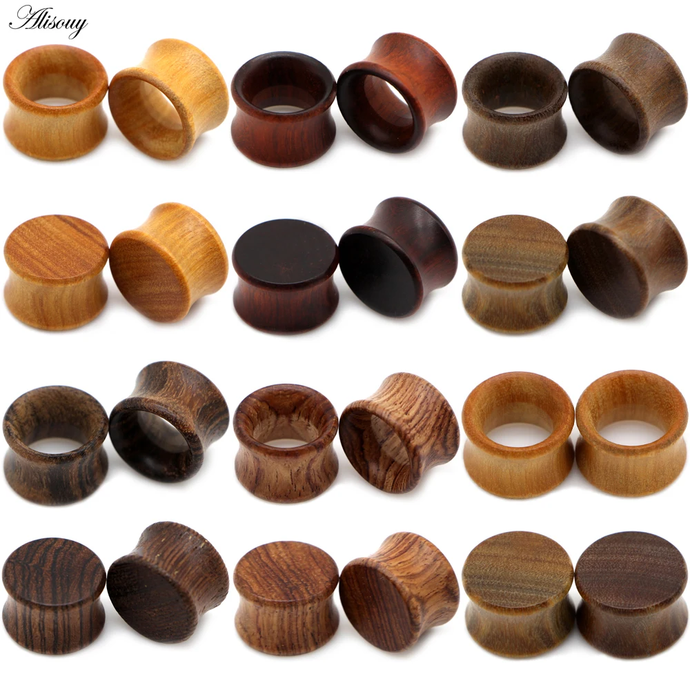 Alisouy 2 szt. Drewniane zatyczki do uszu tunel kolczyk mierniki nosze Expander Dermal Piercing Oreja Mujer nosze unisex biżuteria do ciała