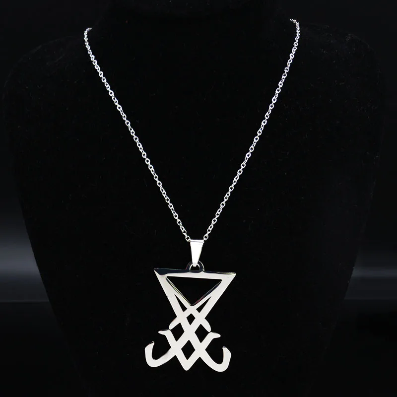 Sigil Church of Satan Stainless Steel Necklace Men Seal of Lucifer LaVey Hidden Devil Necklace Jewelry colgante hombre N641S03