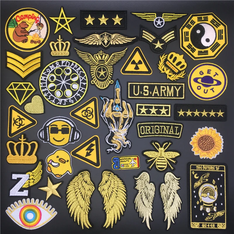 Parche militar bordado alas doradas estrellas – Insignia táctica para planchar - imagen 3