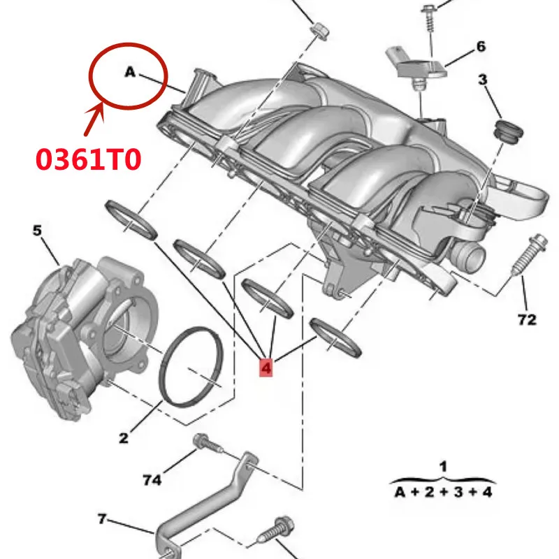 Suitable for Peugeot 207 208 3008 308 308 408 5008 508 RCZ Citroen C4 DS5 6 intake manifold 1.6thp intake air distributor 0361T0