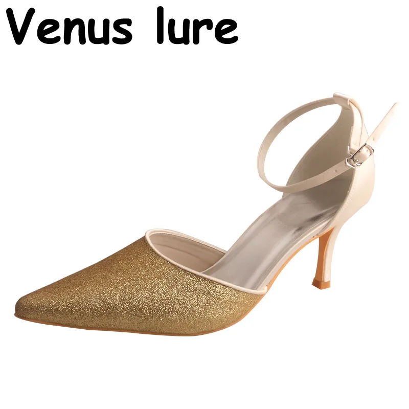 

Pointed Toe Gold Wedding Shoes for Women 8cm Heel Evening Party Shoes