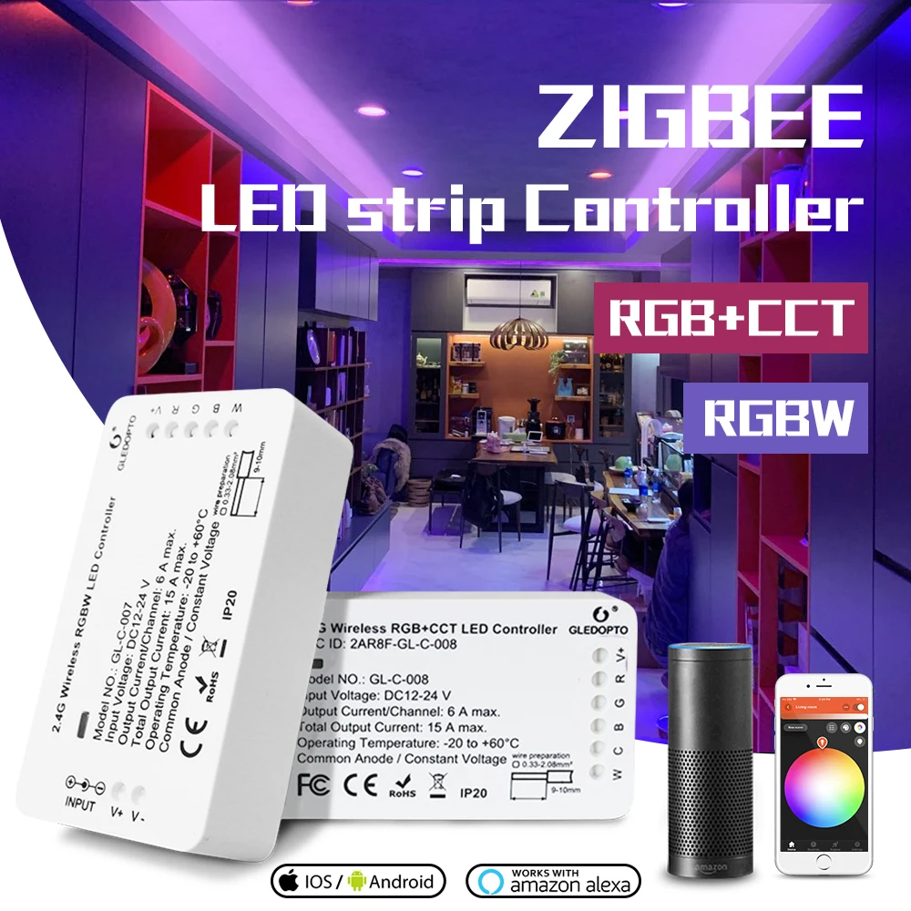 

DC12-24V RGB+CCT / RGBW Zigbee Smart WiFi LED Strip Controller Voice Control Work with Echo Plus SmartThings ZIGBEE 3.0 HUB