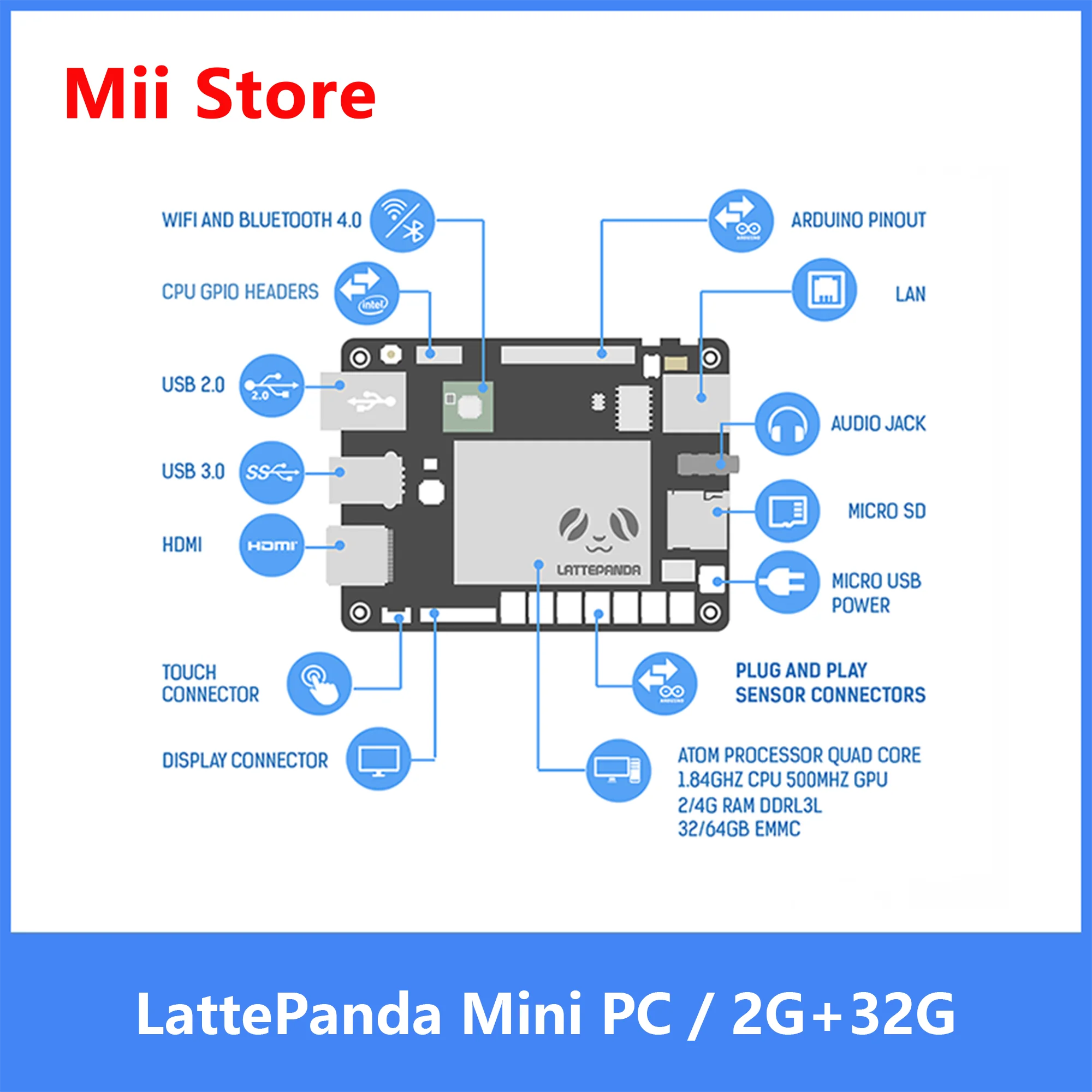 LattePanda Mini PC V1.0-كمبيوتر ويندوز 10 قوي 2 جيجابايت/32 جيجابايت إنتل HD الرسومات