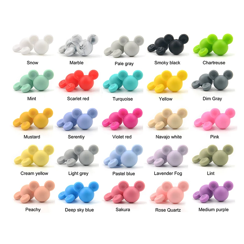 LOFCA 10pcs/lot Mouse Silicone Beads Baby Teether Toy Soft Chew Teething BPA Free DIY Charm Necklace Food Grade Jewelry