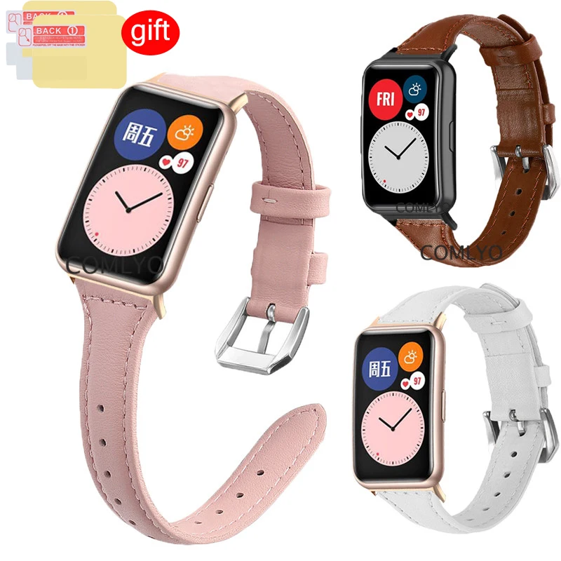 Leather Band For Huawei Watch FIT Strap smartwatch wristband bracelet Huawei Watch fit screen protector film Accessories