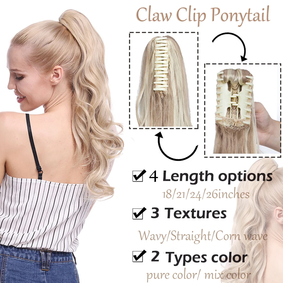 S-noilite Synthetic Long Wavy Fake Ponytail Extension Hair Three Types Claw On Ponytail Hair Extensions Women Ponytail Hairpiece