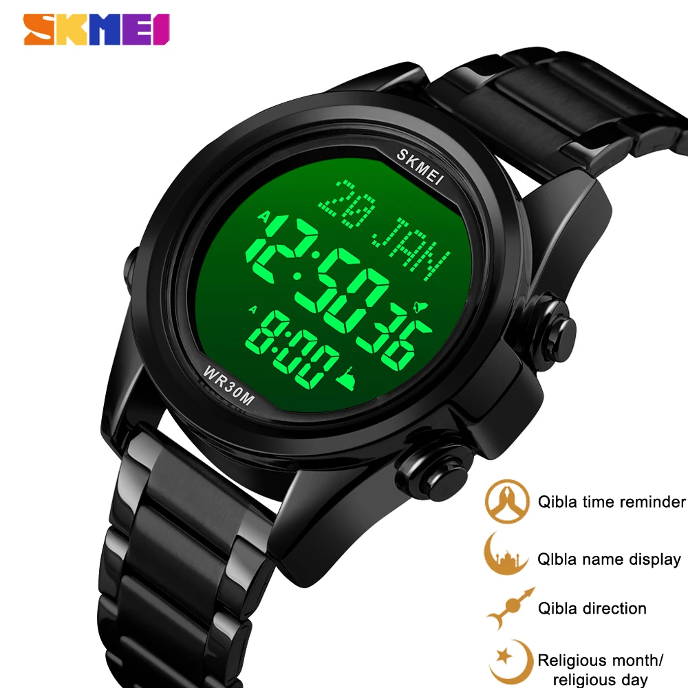 SKMEI Multifunction Digital Mens Watch Sports Volume Adjustment Electronic Clock Stainless Steel Waterproof Male Wristwatches