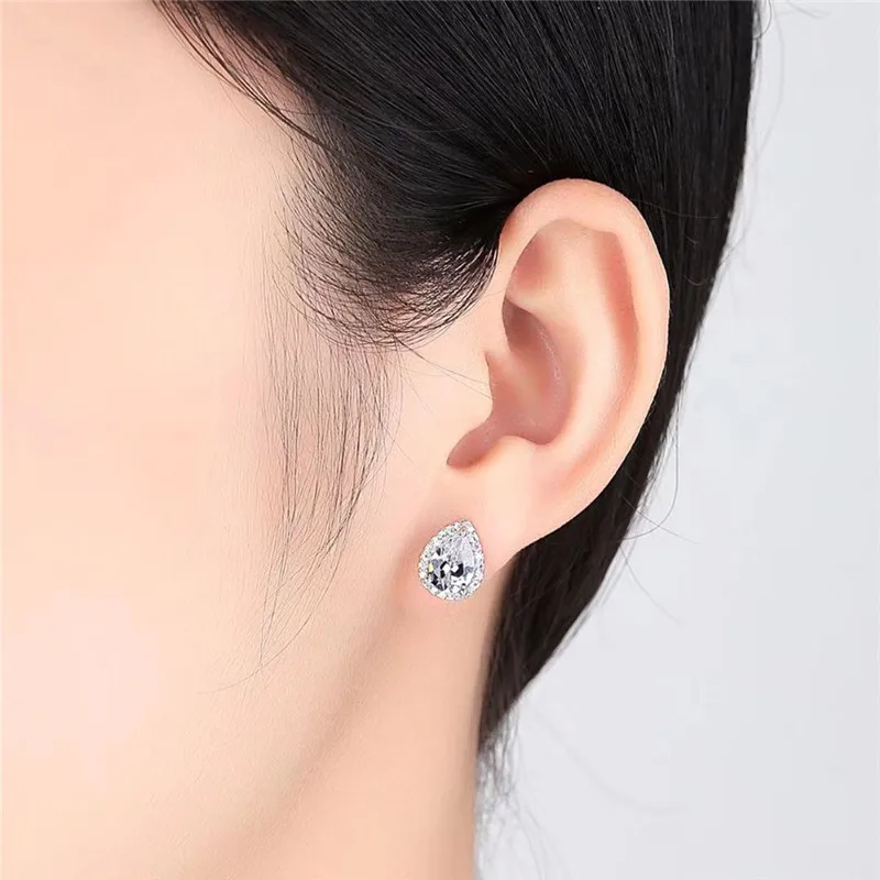 Stud Earrings For Women Water Drop Cubic Zirconia Brincos Wedding Bridal Jewelry Simple Accessories CCE051