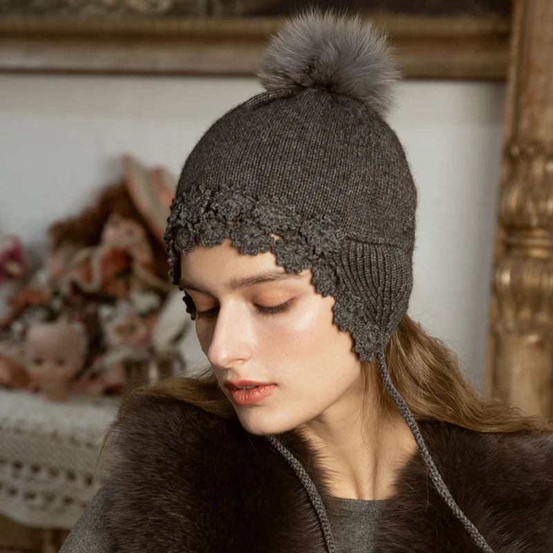 

X033 Adult Knitting Hats Winter Cashmere All-match Knitted Hat Sweet Cute Earmuffs Hat Fashion Warm Woolen Cap For Lady