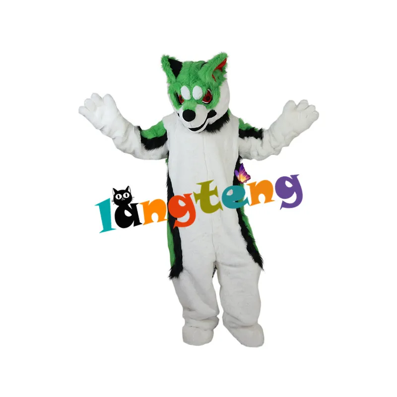 879 Langteng สีเขียว Fox ชุดสุนัข Husky Mascot ฮาโลวีนเครื่องแต่งกาย Fursuit