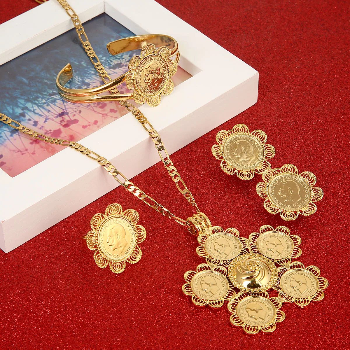 Ethiopian Gold Color Coin Jewelry Set Women Men Trendy Africa Coin Eritrea Habesha Jewelry