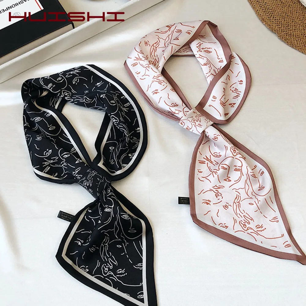 HUISHI Woman Scarf Neck Bag Strap Silk feeling Polyester Scarf New Arrivals Print Ribbon Scarfs Women Small Bag Ribbon Fashion