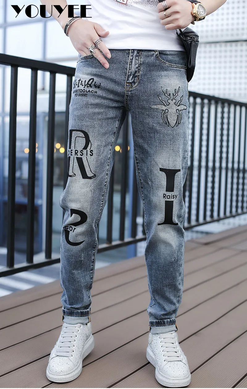 Calça jeans reta justa masculina, nova calça de alta qualidade casual streetwear 2021