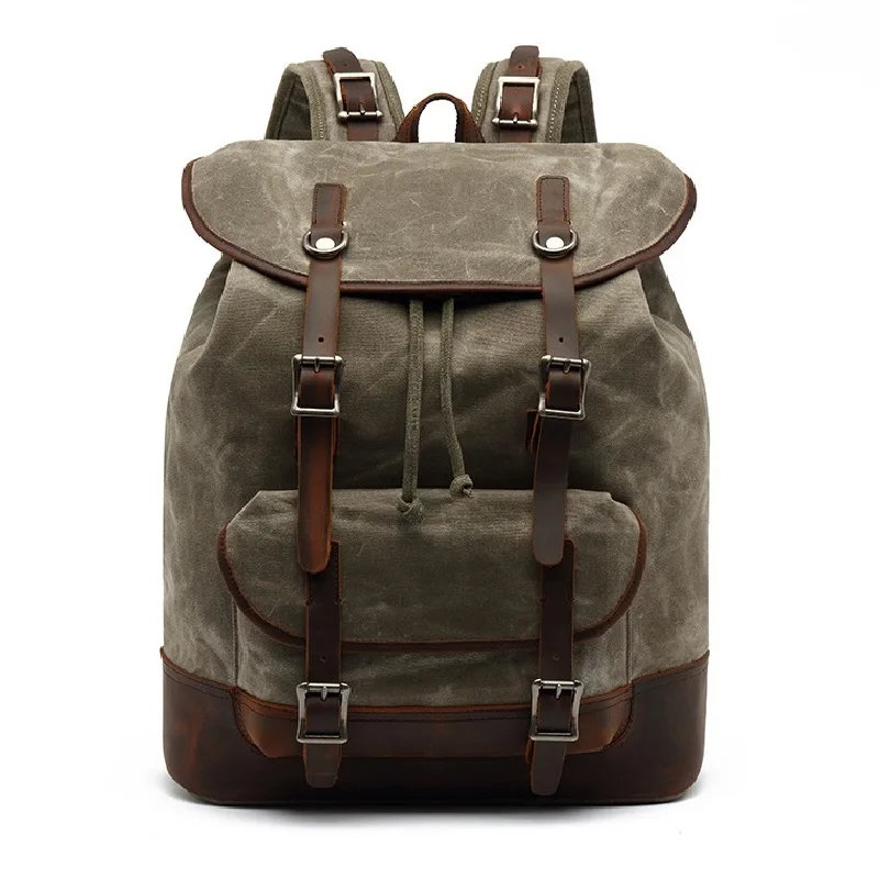 Men\'s Leather Backpacks For Men Large Capacity Backpack Army Military Vintage Waxed Canvas School Bags For teens Travel Rucksack