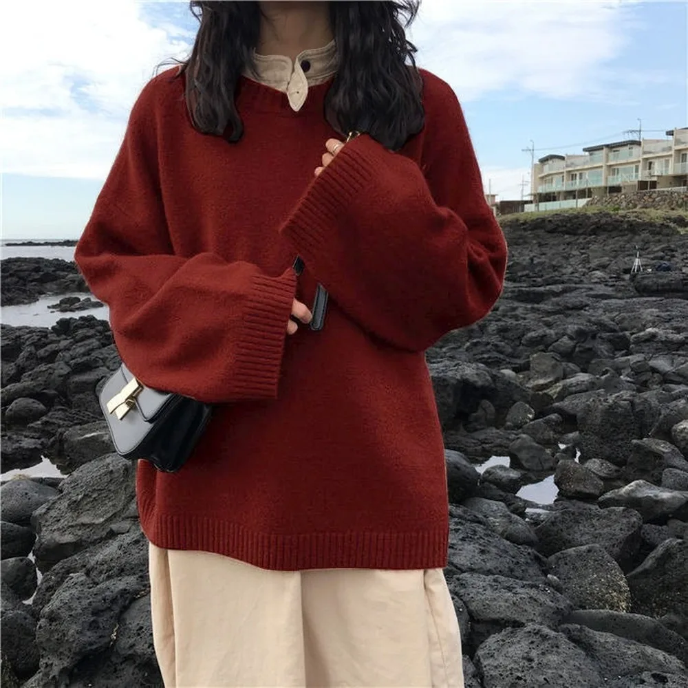 Sweaters Women Temperament Chic Ulzzang Solid Flare Sleeve Trendy Ladies Sweater Winter Fall Soft Preppy Basic Woman Knitwear