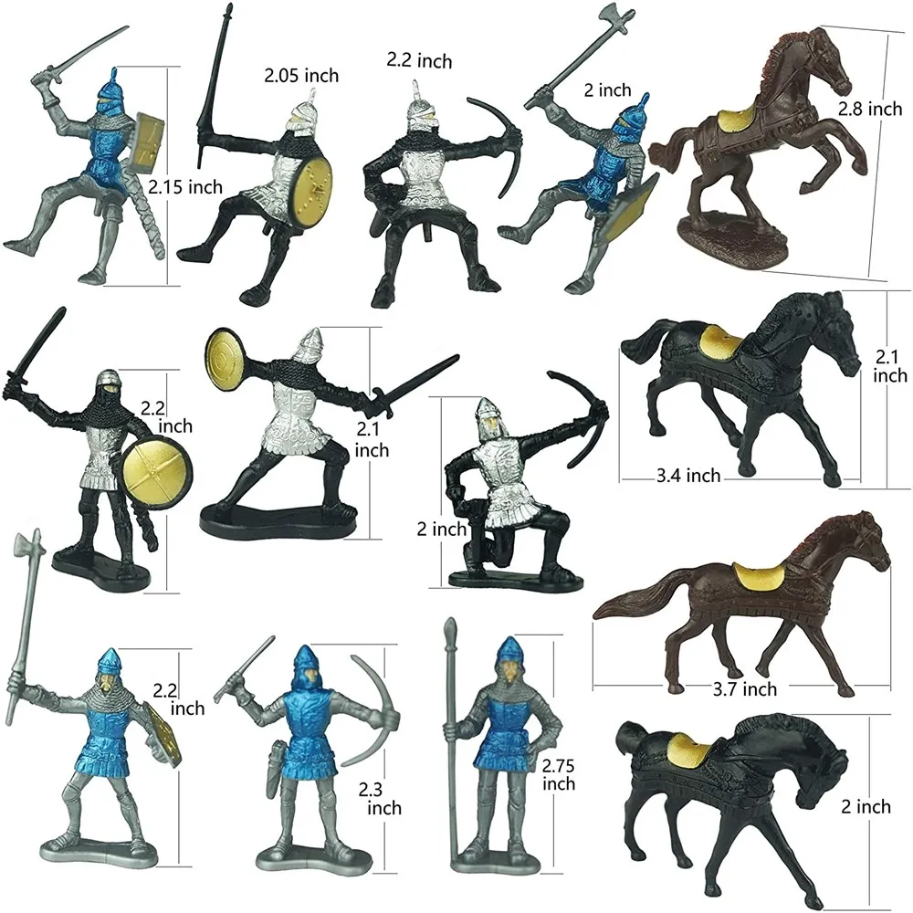 Plástico Idade Média Figuras Set para Crianças, Soldado Cavaleiro Cavalos, Brinquedos do Exército, Guerreiros, Modelo Medieval, Meninos Presente, 56Pcs