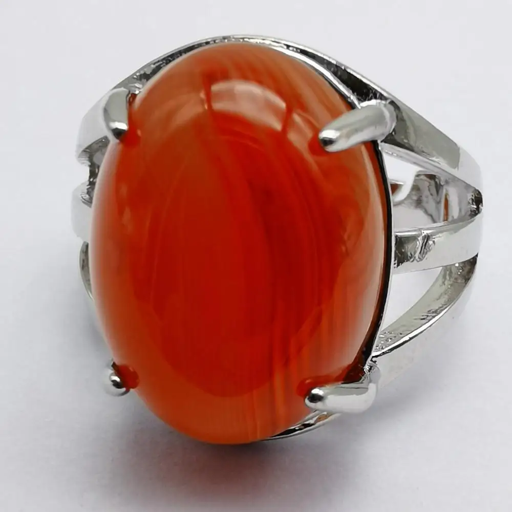 0range Veins Carnelian Stone Oval Bead GEM Finger Ring Jewelry For Woman Gift Size 8 X279