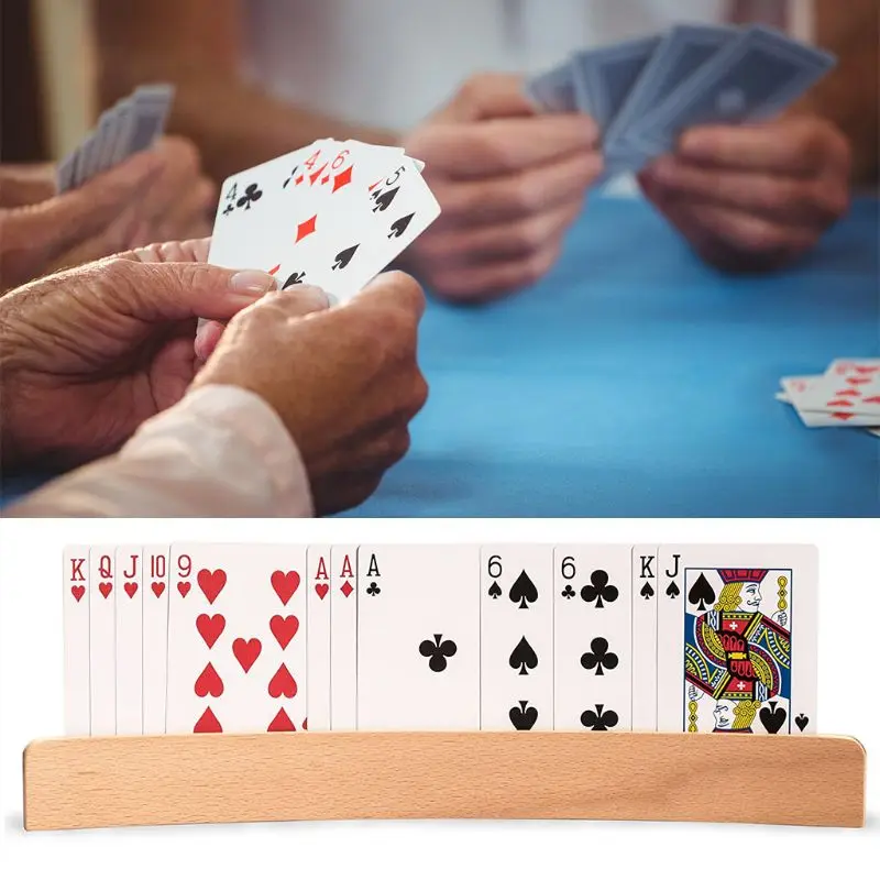 

1 Pc Wooden Hands-Free Playing Card Holder Curved Design Board Game Poker Seat Lazy Poker Base Game Organizes Rack Accessories