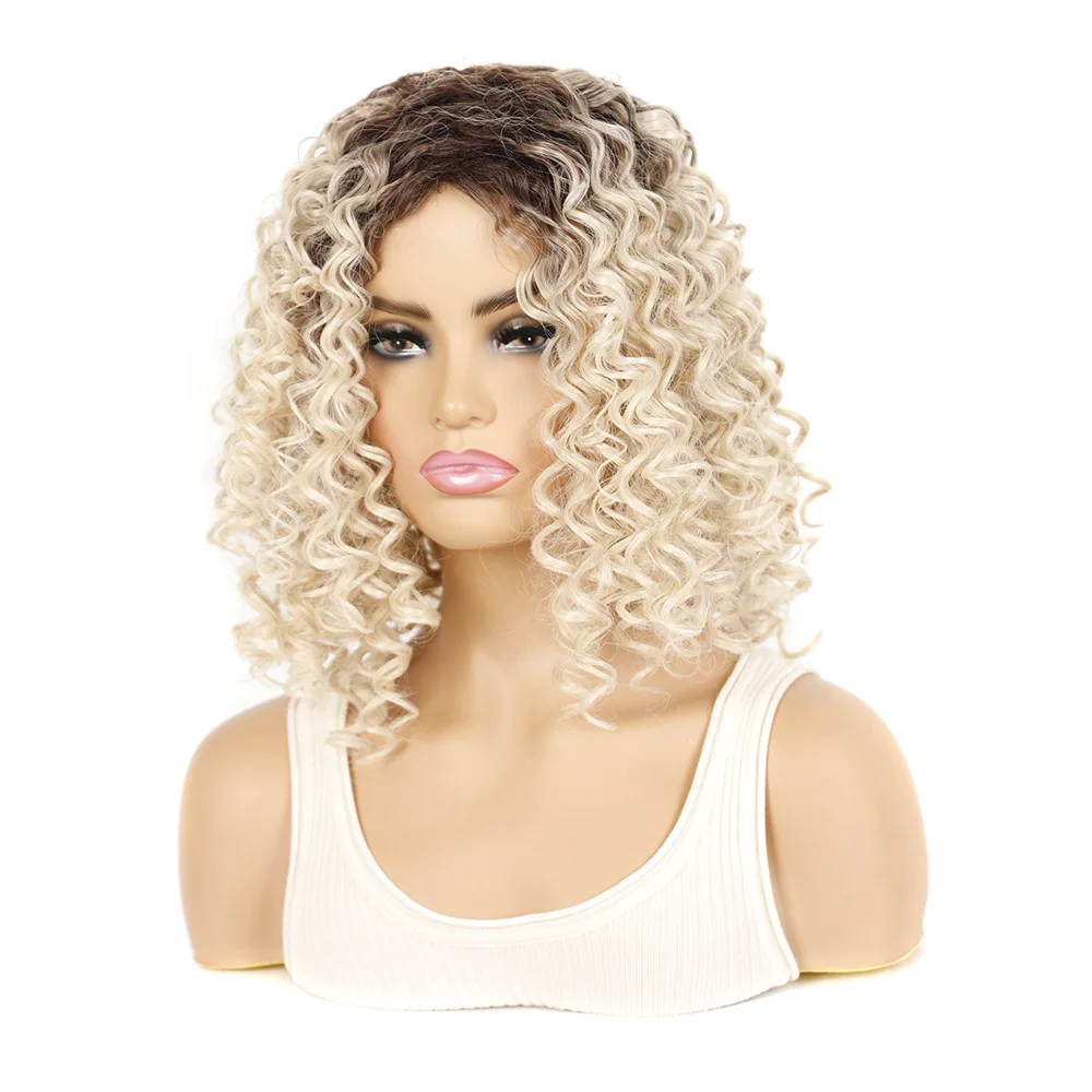 Jeedou Synthetic Short Curly Hair Wig Loose Deep Fluffy Hairstyle Dark Brown Blond Mix Color Wigs For Women