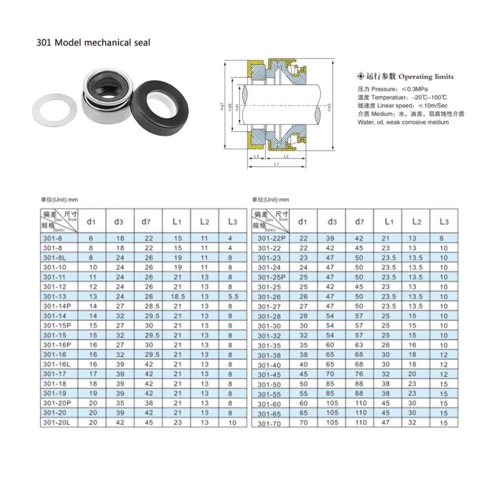 Mechanical Shaft Seal Replacement for Pool Spa Pump 10pcs 301-8/10/11/12/13/14/15/16