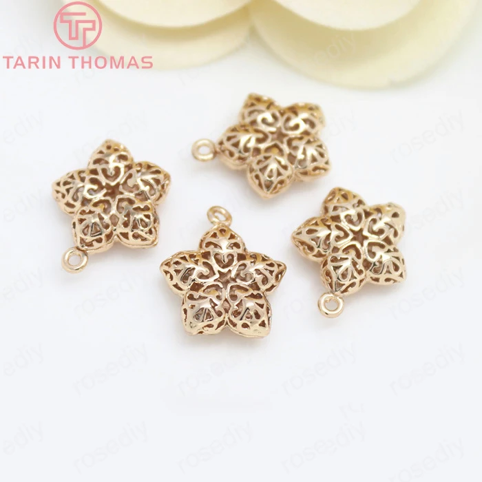 (938)4PCS 14x16MM 24K Champagne Gold Color Plated Brass Hollow Star Charms Pendants High Quality Diy Jewelry Accessories