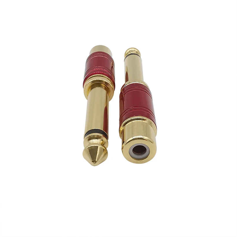 1Pcs red RCA Jack Audio Connector 6.35mm Mono Male Plug to RCA Female Jack Speaker Adapter Converter Connector Audio cable