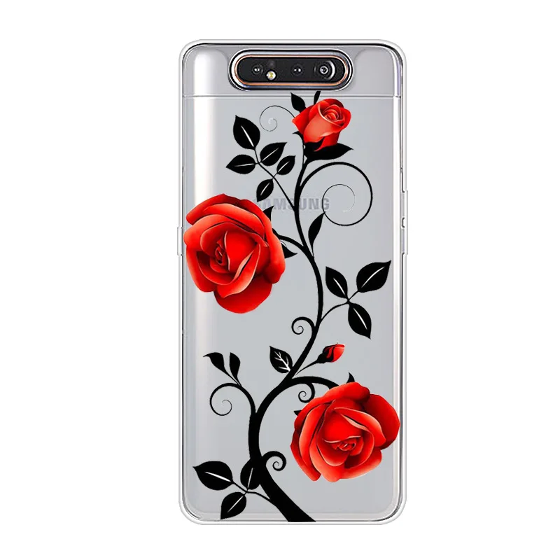 For Samsung Galaxy A80 Case TPU Silicone Soft Floral Cartoon Clear Case for Samsung Galaxy A80 A90 5G A 80 90 Phone Back Cover