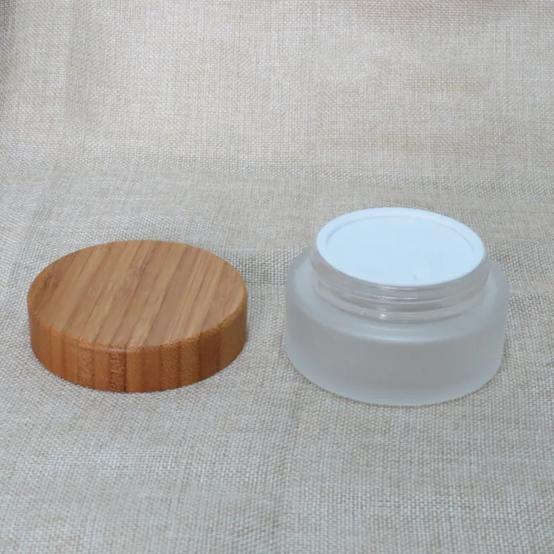 

100g Empty Makeup Container Frosted Glass Jar Bamboo /Plastic Cap Mask Cream Refillable Empty Cosmetic Makeup Container Bottles