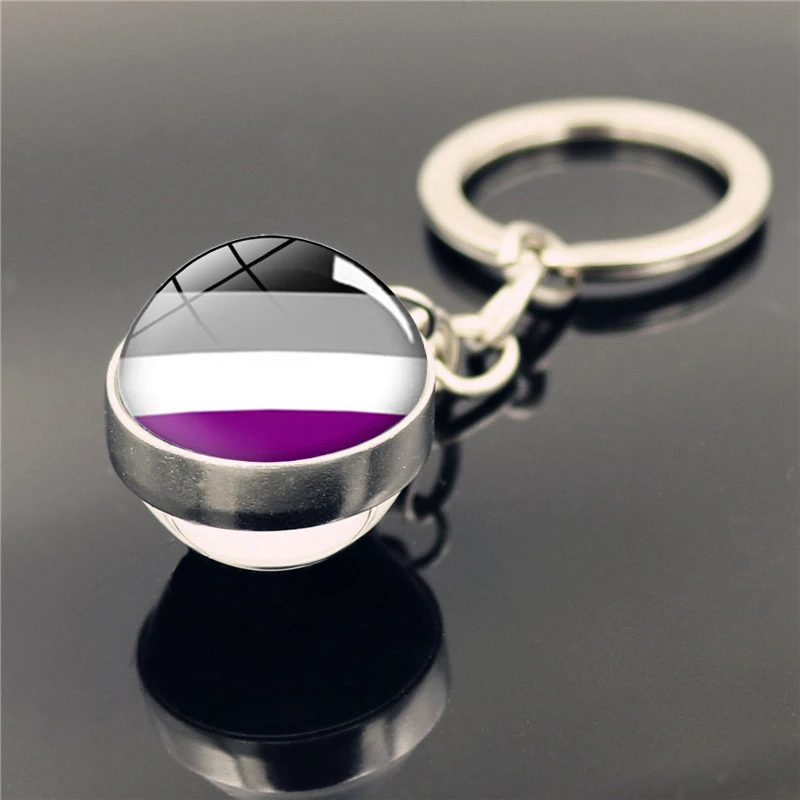 LGBT Glass Cabochon Keychain for Gay Pride Rainbow Pattern Double Side Ball Car Key Ring Jewelry Gift Wholesale Dropshipping