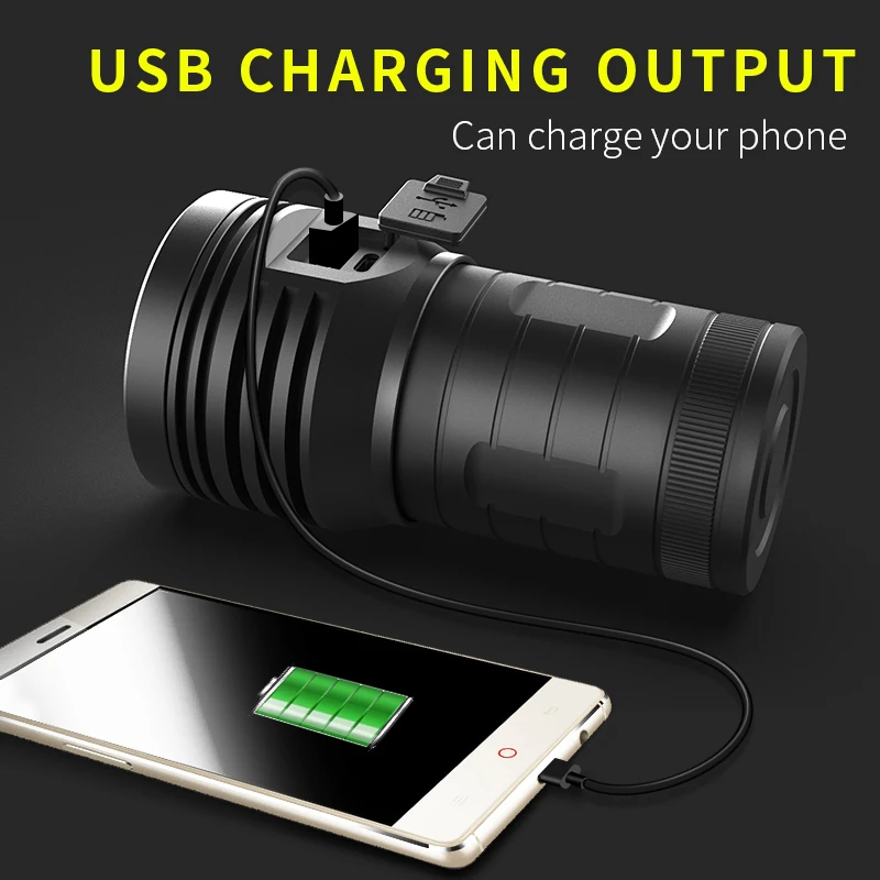 10400mAH Quad Core 3*XHP90 Ultra Powerful LED Flashlight XHP70 XHP50 18650 Built-in Battery USB 3 Modes Waterproof Torch