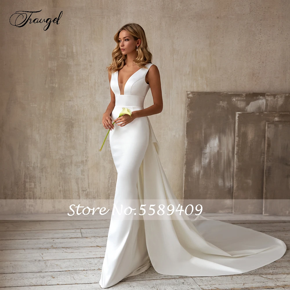 Traugel cetim sereia vestidos de casamento querida sem mangas arco sem costas robe de mariee boho bainha chique novia